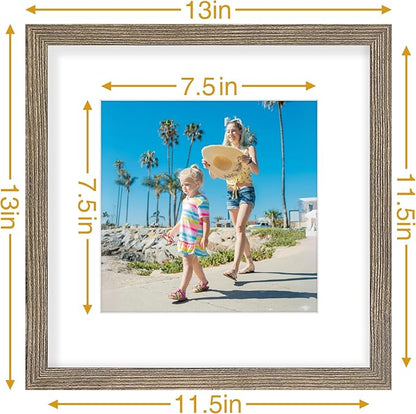 Vittanly 12x12 Picture Frames Set of 9, Display 8x8 Pictures with Mat or 12x12 without Mat, Photo Frames for Wall Mount, Engineered Wood, Grayish Brown