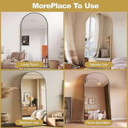 Prywot Arched Full Length Mirror, 71"x30" Free Standing Floor Mirror, Modern Full Body Mirrors with Stand, Wall Mirrors with Aluminum Alloy Frame for Bedroom,Living Room, Gold