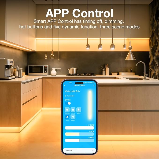 DAYBETTER Under Cabinet Lighting, 10 PCS Under Cabinet Lights, 2700K-6500K Tunable White LED Strip Lights with APP, Dimmer, 24V Power Adapter, LED Lights for Bedroom, Kitchen, Shelf, Counter, 16.4ft