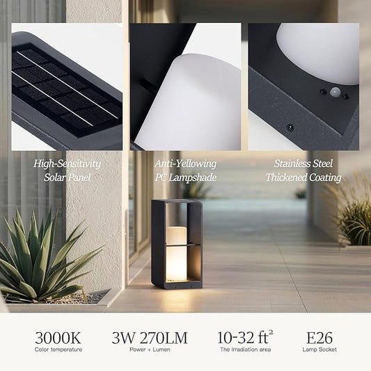 Modern Floor Lamp with Remote (Adjustable Brightness), Dusk to Dawn Outdoor Solar Lanterns Waterproof IP65, Unique Floor Lamps, 3000K Solar Outdoor Lamp for Patio Backyard Garden Deck Decoration