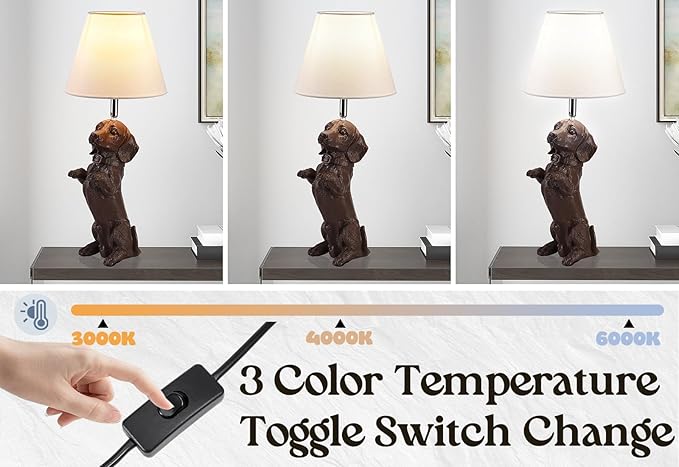Dachshund Dog Table Lamp Cute Modern Resin Desk Lamp Creative Brown Puppy Nightstand Lamp for Living Room Bedroom Corner Kid’s Room Office