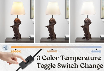 Dachshund Dog Table Lamp Cute Modern Resin Desk Lamp Creative Brown Puppy Nightstand Lamp for Living Room Bedroom Corner Kid’s Room Office