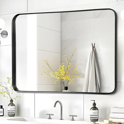 Black Mirror for Bathroom Wall - 40x30 Inch Large Reactangular Metal Framed Mirror Over Sink, Matte Frame Big Rectangle Mirror Vanity for Restroom, Entryway, Living Room, Fireplace
