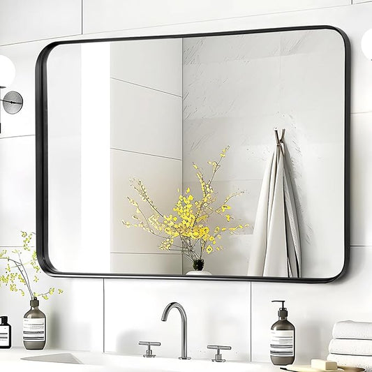 Black Mirror for Bathroom Wall - 40x30 Inch Large Reactangular Metal Framed Mirror Over Sink, Matte Frame Big Rectangle Mirror Vanity for Restroom, Entryway, Living Room, Fireplace