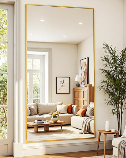 Suidia Full Length Mirror, 76"x34" Floor Standing Mirror Freestanding, Full Body Mirrors with Stand for Bedroom, Hanging Mounted for Living Room Cloakroom, Gold, Rectangular Style