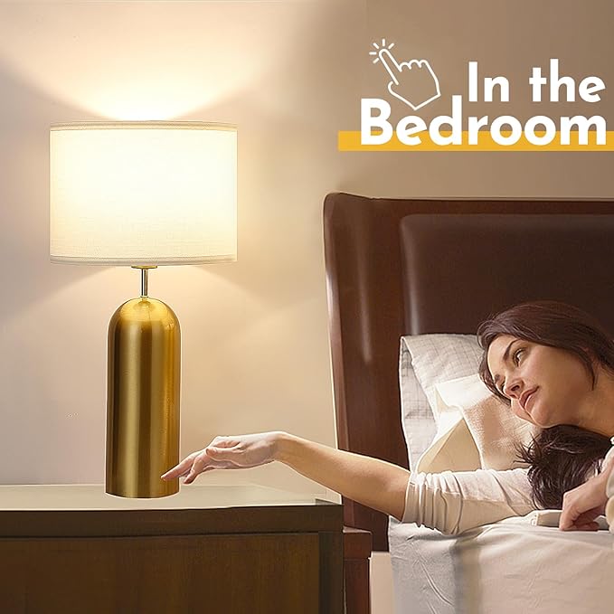 MoMyofdy Gold Lamps Set of 2 Touch Control 3-Way Dimmable Bedside Nightstand Lamps Bedroom Lamps Modern White& Gold Table Lamp with USB Type C Ports Tall Lamps for Living Room End Table Home Office
