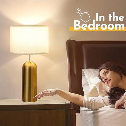 MoMyofdy Gold Lamps Set of 2 Touch Control 3-Way Dimmable Bedside Nightstand Lamps Bedroom Lamps Modern White& Gold Table Lamp with USB Type C Ports Tall Lamps for Living Room End Table Home Office