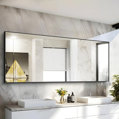COFENY 30x72inch Bathroom Mirror, Black Rectangle Mirror with Thin Frame, Large Rectangular Wall Mirrors for Bathroom, Living Roomm, Hair Salon, Big Farmehouse Mirror Hang Horizontal/Vertical