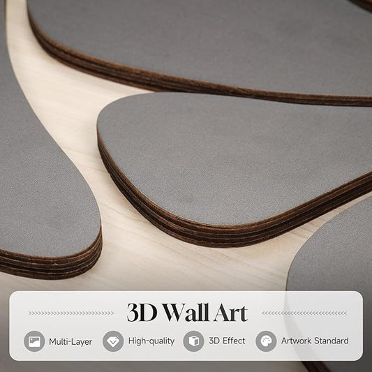 Framed Textured Wood 3D Wall Art for Living Room, Large Boho Floral Black and Beige Artwork for Walls, 3 Piece Abstract Bohemian Flower Wood 3D Art for Office Bedroom Hallway Wall decor, 24x36 Inch