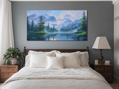 Ardemy Forest Landscape Canvas Painting 48"x24" - Nature Wall Art Picture of Mountain Textured Green Tranquil Artwork Framed Large for Living Room Bedroom Dining Room Home Office Wall Decor