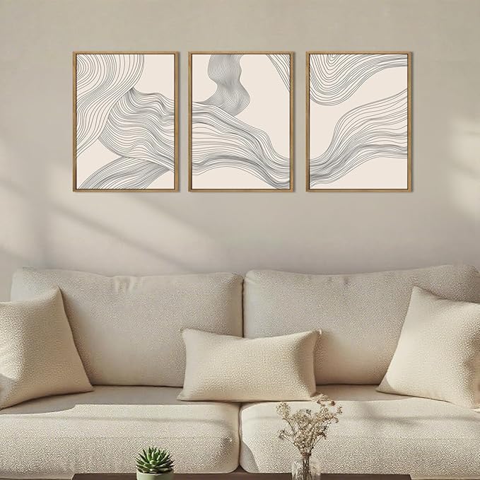ANHUIB Neutral Canvas Wall Art Modern Abstract Canvas Painting Beige Wall Decor 12x16 Inch Set of 3 for Living Room Bedroom Bathroom