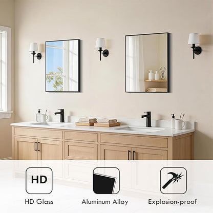 DESBING Black Bathroom Mirror 2 Pack 18x24 Inch, Shatter-Resistant Wall Mirror with Durable Frame, Modern Decor for Entryway/Bathroom/Living Room – Horizontal/Vertical
