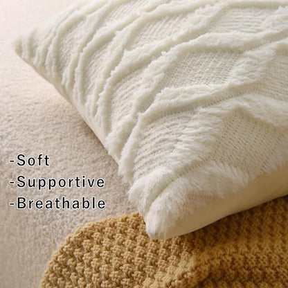Decorative Throw Pillow with Inserts, Set of 2 Soft Faux Fur Throw Pillows, Square Boho Pillow for Couch, Bed, Sofa Decor (Beige(18" x 18"))