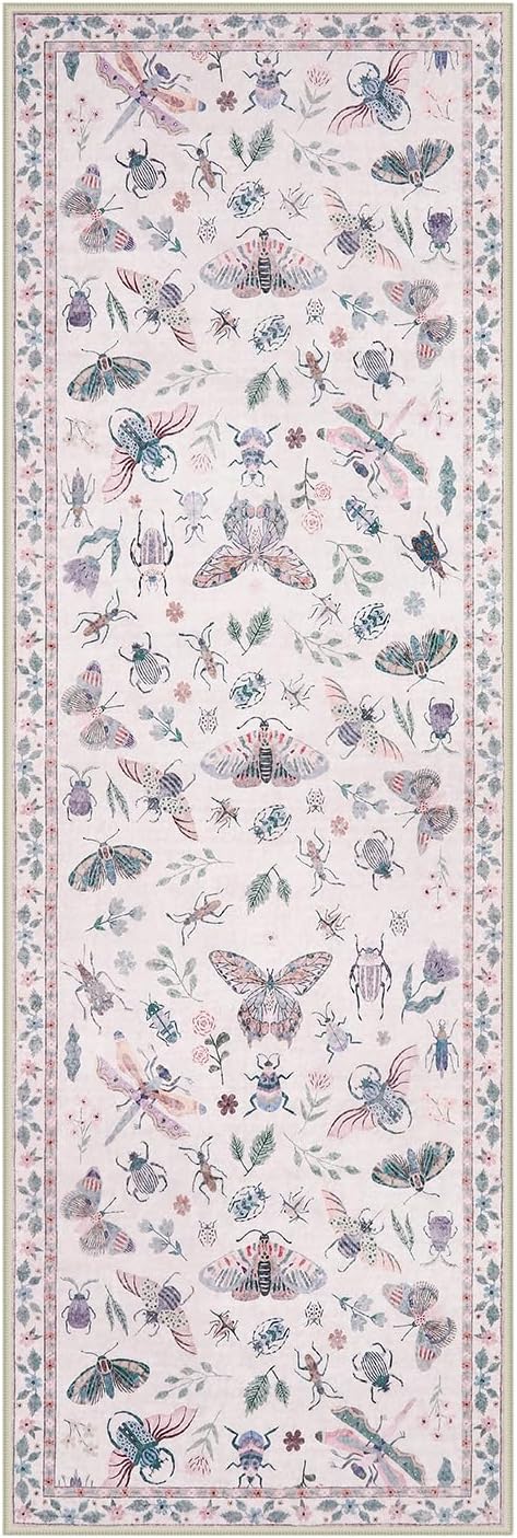 Lahome Insect Washable Runner Rug, 2x6 Kitchen Runners for Hallways 6 Feet Non Slip, Soft Laundry Room Rug Ultra-Thin Long Carpet for Bathroom Bedroom Entryway Vionnet, Pink
