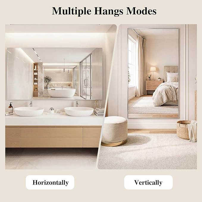 Koonmi Silver Rectangle Wall Mirror, 30x36 Inch Bathroom Mirror, Aluminum Frame Vanity Mirror for Entryway, Living Room, Bedroom Bathroom, Hangs Horizontally or Vertically