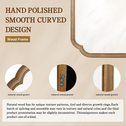 HOMECOOKIN Wood Bathroom Mirror for Wall Decor Arched Rounded Corner Rustic Wood Frame Wall Mirror Home Decorative for Vanity, Living Room, Bedroom, Entryway (24 x 36 inch, Honey A)