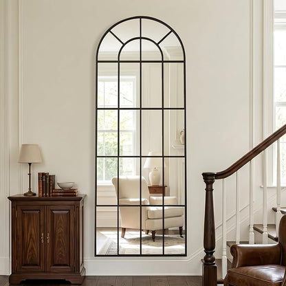 Anpark Arched Windowpane Mirror Full Length 71"x30" Wall Mounted Black Art Pane Farmhouse Decorative Floor Mirror Leaning Hanging Wall Mirror for Bedroom Living Room Entrance