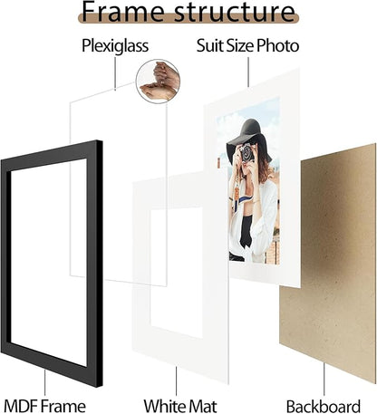 Picrit 18x24 Picture Frame Set of 12, Display Photos 16 x 20 with Mat or 18 x 24 without Mat, Wall Gallery Poster Frames Display for Home Decor, Black