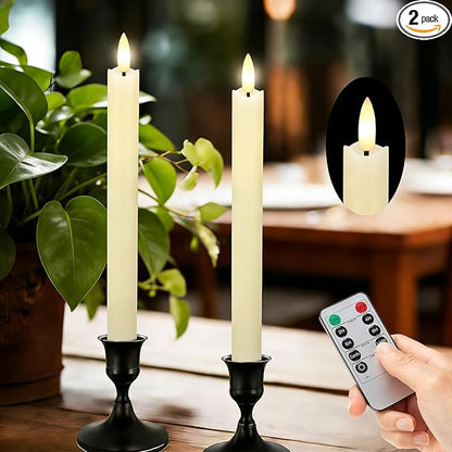 JOIONE Flameless Taper Candles with Remote, 2 Pack Real Wax LED Battery Operated Candle with Flickering Flame, Safe Home Décor for Living Room, Bedroom, and Dining Table, Wax Ivory