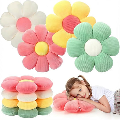 Coume 4 Pcs Flower Pillows 15" Plush Flower Shaped Pillows Daisy Floor Throw Cute Seat Cushion for First Day of School Bed Sofa Couch Chair Office Room Back to School Classroom Decor(Bright Colors)