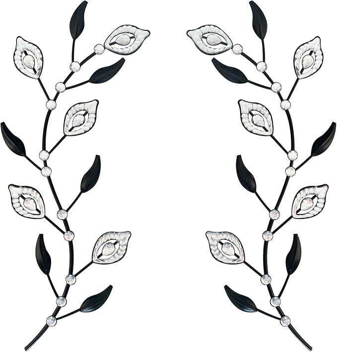 sxnzequnze 2 Sets Leaf Wall Art for Home Metal Bling Rhinestones Ready to Hang Tree Branch Leaves Olive Vine Wrought Iron Hanging Sculpture Pieces Wall Decor Pcs - 16.5in