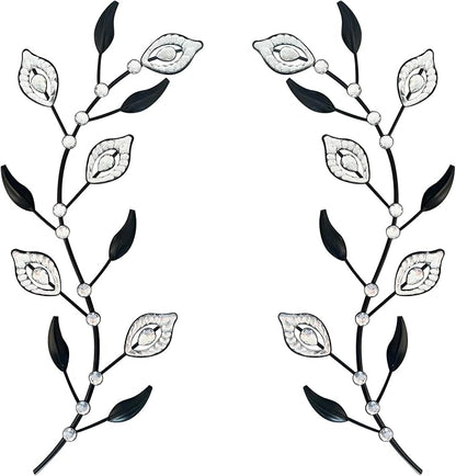 sxnzequnze 2 Sets Leaf Wall Art for Home Metal Bling Rhinestones Ready to Hang Tree Branch Leaves Olive Vine Wrought Iron Hanging Sculpture Pieces Wall Decor Pcs - 16.5in