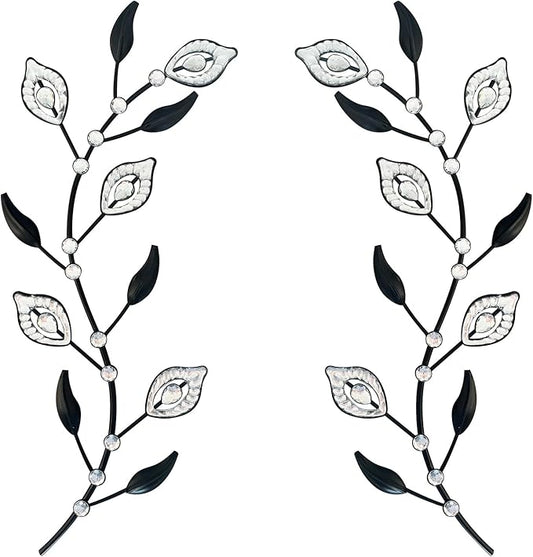 sxnzequnze 2 Sets Leaf Wall Art for Home Metal Bling Rhinestones Ready to Hang Tree Branch Leaves Olive Vine Wrought Iron Hanging Sculpture Pieces Wall Decor Pcs - 16.5in