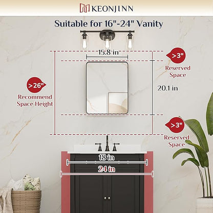 Keonjinn Black Bathroom Mirror for Over Sink, 16 x 20 Inch Rounded Rectangle Bathroom Vanity Mirror, Matte Black Sandblasted Finish, Tempered Glass, Seamless Aluminum Alloy Frame Mirror for Entryway