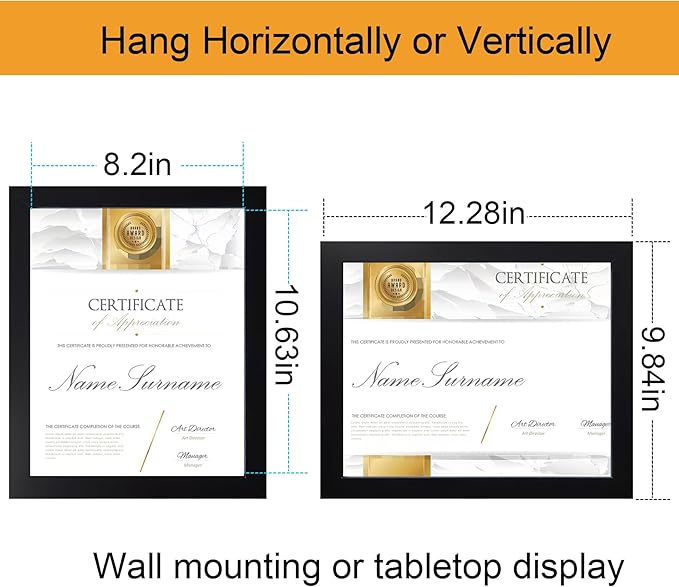 8.5x11 Certificate Document Picture Frame Set of 6, Black Diploma Frames for Wall or Tabletop