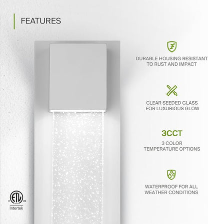 ASD LED 13" Bubble Glass Wall Light Fixture, Outdoor & Indoor Seeded Sconce | 3CCT, Waterproof, Dimmable, ETL Listed | 12W 500LM 3000-5000K 120V | Exterior Lantern, Porch Lighting | White, 2 Pack