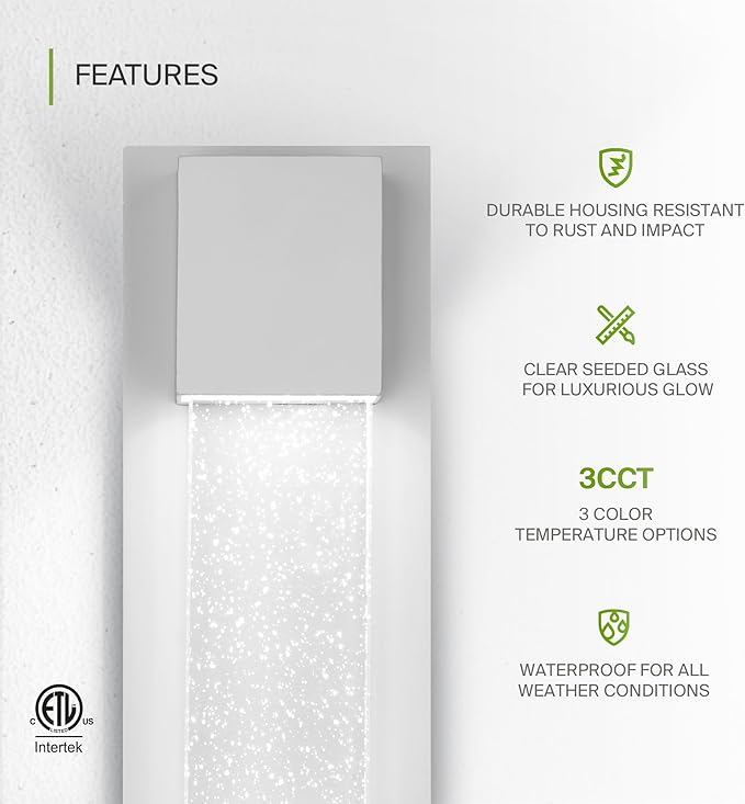 ASD LED 13" Bubble Glass Wall Light Fixture, Outdoor & Indoor Seeded Sconce | 3CCT, Waterproof, Dimmable, ETL Listed | 12W 500LM 3000-5000K 120V | Exterior Lantern, Porch Lighting | White, 4 Pack