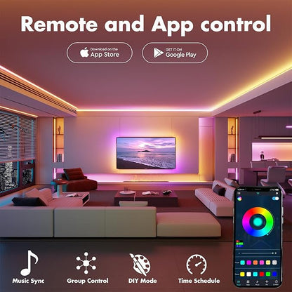 Led Lights for Bedroom 130FT Smart IC+RGB, Music Sync Color Changing Strip Lights, 24Key Remote+App Control Light Strip for BedHead,Underbed,Ceiling,Background Wall(2Rolls of 65.6FT)