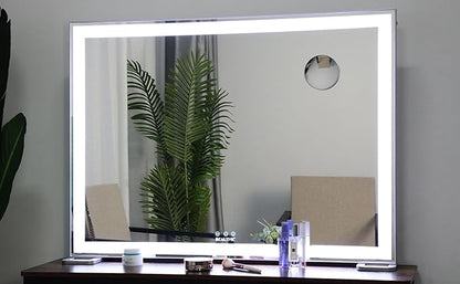 ANYHI Large Vanity Mirror with Light, 36.2" x 26.8" Hollywood Lighted Vanity Mirror, 10X Magnification, Smart Touch Control, 3 Color Modes, Memory Function, Tabletop or Wall Mount, Silver