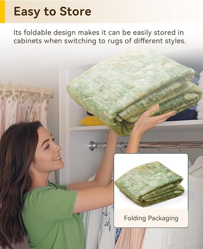 RELEANY Area Rugs 10'x14' Washable Non-Slip, Floral Vintage Distress Print Pattern Medallion Carpet for Living Room Bedroom Dining Room, Sage Green Yellow