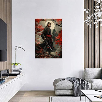 Japanese Samurai Wall Art Black and Red Warrior Wall Decor Warrior Figure Pictures Bushido Posters Canvas Prints Artwork Framed for Living Room Bathroom Bedroom Office (28''W x 44''H)