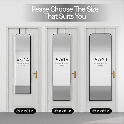 SCWF-GZ 57x20 Door Hanging Full Length Mirror, Floor (Height 5.7ft just Body in 1.3ft) or Wall Mounted Metal Frame Rectangle Dressing Mirrors for Bedroom Bathroom Living Room 57 inch Black
