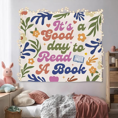 Soft Flannel Wall Tapestry - It's A Good Day to Read A Book - Boho Floral Tapestry Wall Hanging Decor for Bedroom,Living Room,Cozy Aesthetic Home Decoration,Unique Gift For Women 59x51Inch(Colorful-good day)