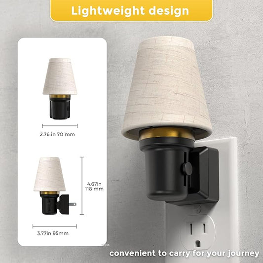 L LOHAS LED Night Lights Plug into Wall, Linen Fabric Round Platform Decor Night Light, Dusk to Dawn Sensor Vintage Nightlight, 5000K Daylight 0-100LM Dimmable, for Bedroom Living Room Hallway
