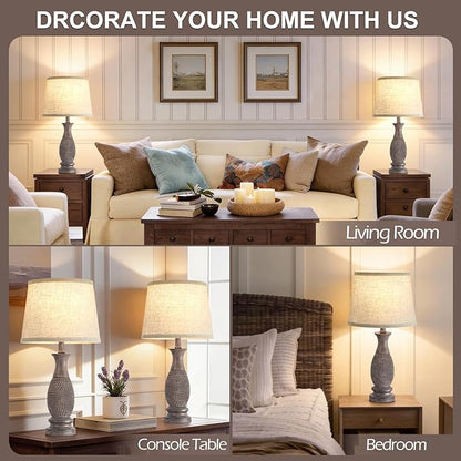 EJIAXIN Table Lamps Set of 2-21.6" Resin Farmhouse Bedside Lamps for Bedroom Living Room, Rustic Nightstand Bedroom Lamp with Rotary Switch for Night Stand End Table