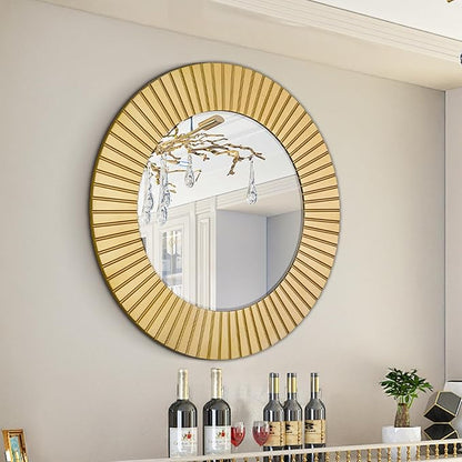 Chende Round Gold Mirror, 36'' Large Decorative Mirror for Wall with Wood Frame, Elegant Accent Gold Mirrors for Living Room, Entryway, Bathroom