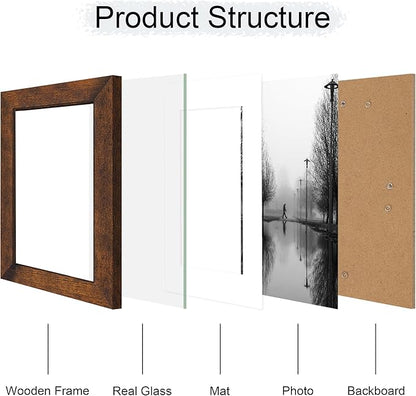 iRahmen 6x8 Picture Frame with Mat 4x6 - High Definition Real Glass Wooden Photo Frames for Tabletop Display and Wall Mounting (Dark Brown, Set of 2)