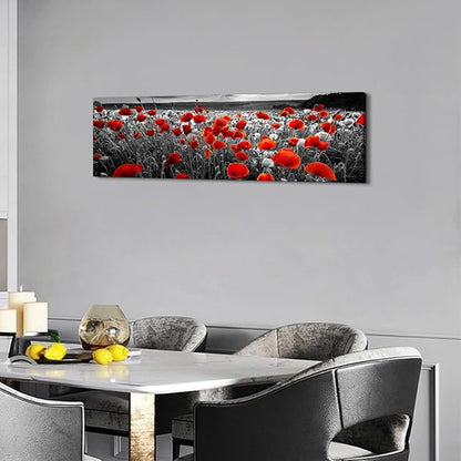 Nature Poppy Wall Art Red and Black Wall Decor Wildflower Field Landscape Picture Canvas Prints Sunrise Poppies Floral Painting Botanical Poster Artwork Living Room Bedroom Home Decorations 14x48”