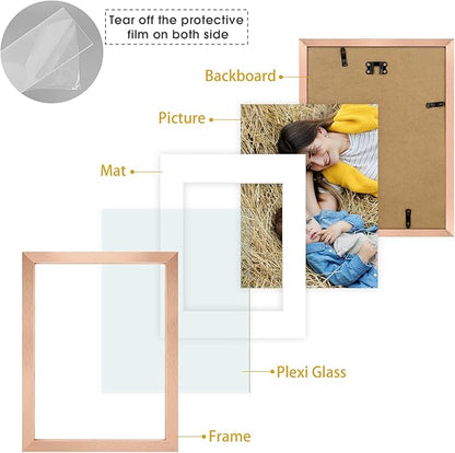 Golden State Art, 9x12 Picture Frame Set of 6 - Matted to 6x8 Photo - Engineered Wood Gallery Frame Set - Wall Mounting (Rose Gold,6 Pack)