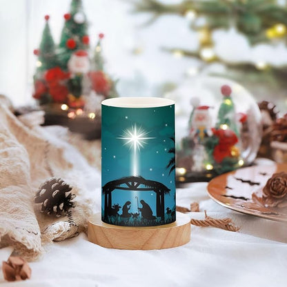 ALAZA Christmas Scene of The Nativity Flickering Flameless Candles Battery Operated with Remote Timer,Tea Light Candles LED Pillar Votive Candles Set of 2 for Outdoor Indoor Decorations