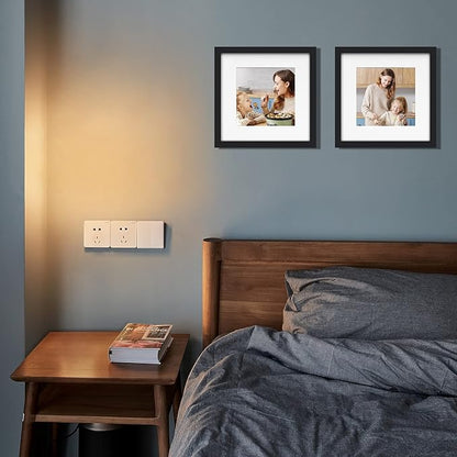 Egofine 12x12 Frame, Made of Solid Wood with HD Plexiglass for Pictures 8x8 with Mat or 12x12 without Mat, Wall Mounting Display, Set of 4, Black