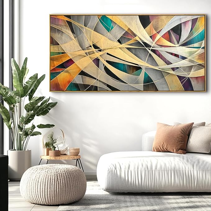 Wall Art - Framed Modern Canvas Abstract Painting for Living Room, Bedroom Home Office Decor, 48x24 Inch Ready to Hang