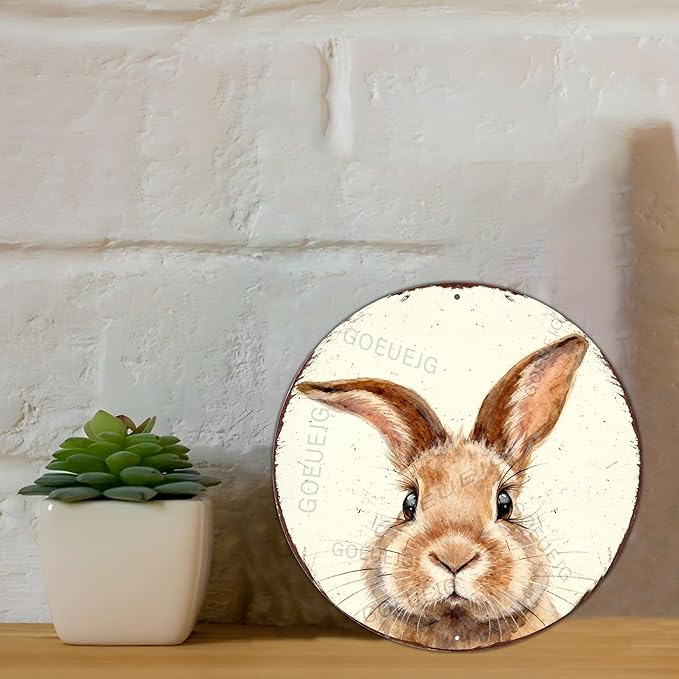 Vintage Easter Wreath Metal Sign Floral Bunny Pattern Distressed Finish Rustic Farmhouse Wall Art For Spring Home Decor 8X8Inch