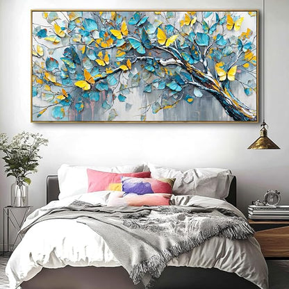 Abstract Tree Wall Art - Framed Modern Canvas Painting for Living Room, Bedroom Home Office Decor, 40x20 Inch Ready to Hang