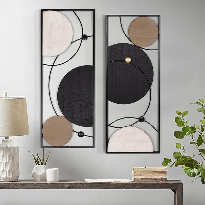 Oakrain 2 PCS Metal Wall Art - 35.4" X 14.1" Abstract Astronomy Wall Decor with Frame - Planet & Orbit Line Minimalist Wall Art Sculpture for Living Room, Office, Bedroom, Study