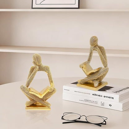 Sparkling Gold Reading Women Statue Set, Thinker Sculptures, Abstract Art Ornament, Modern Aesthetic Figurine Decoration for Home Living Room Bedroom Office Shelf Table Desk Bookshelf Decor